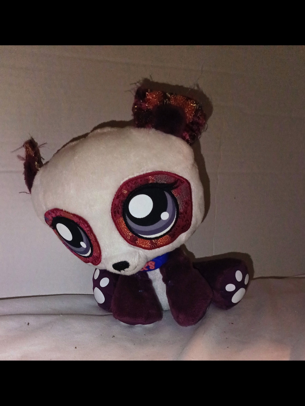 Plush Panda Toy with Large Eyes - White & Deep Purple